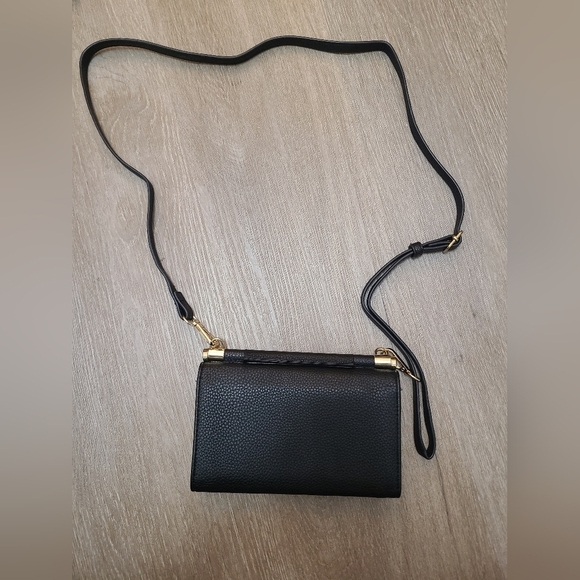 Chic Black vegan Leather Crossbody Wallet Bag with Gold Accents - Picture 3 of 3